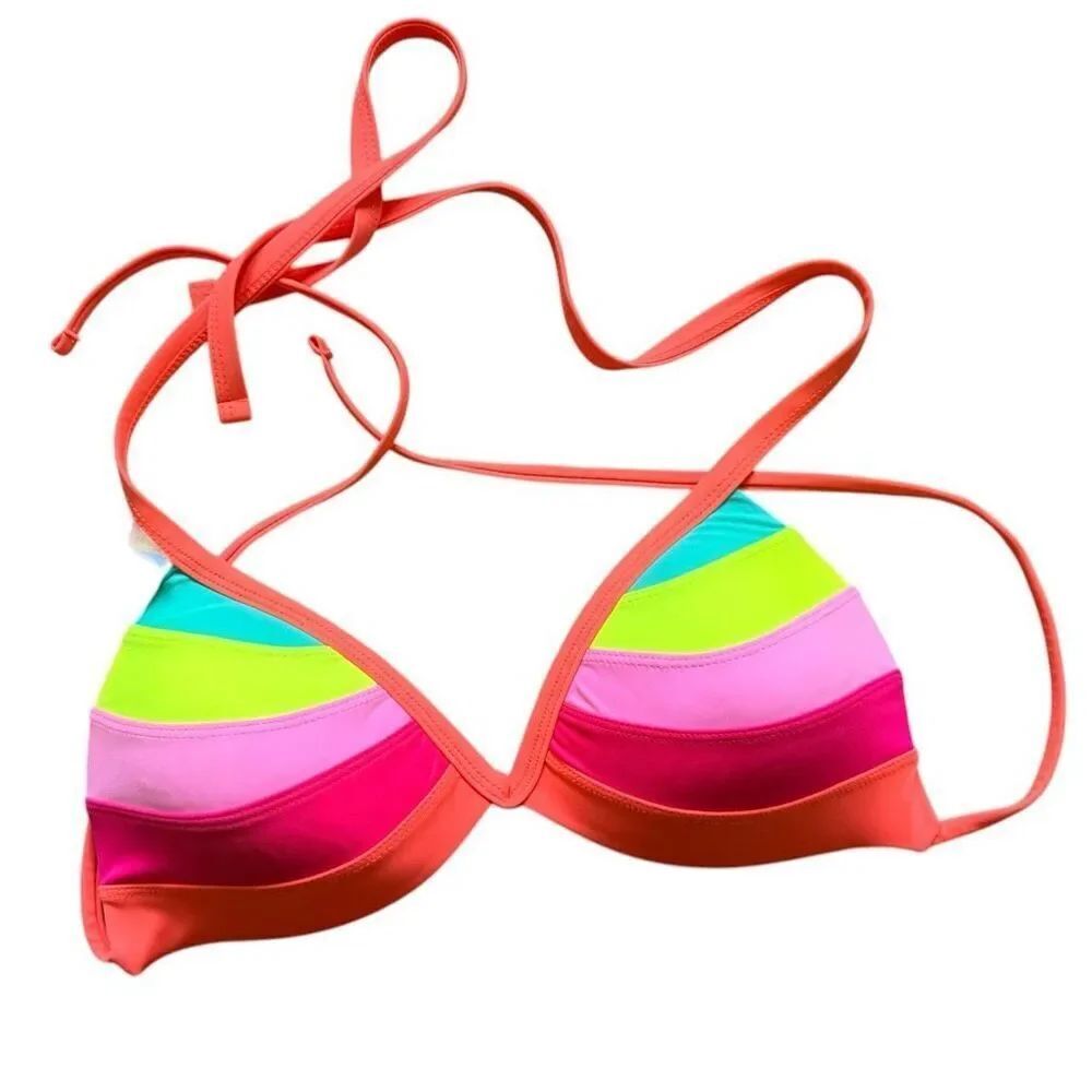 NWT Womens OP Bright Rainbow Push Up Triangle Bikini Swim Top - Sz L 11/13